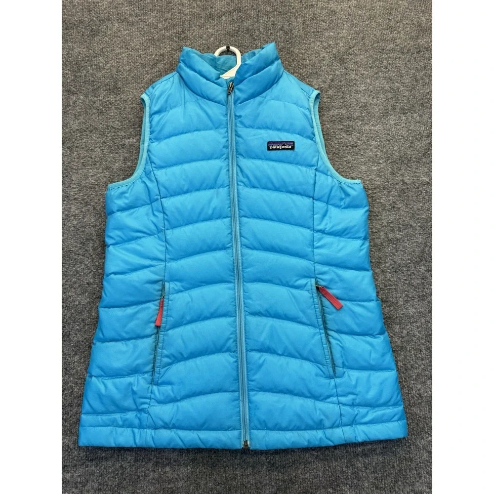 Patagonia Girls Size Large 12 Down Vest Blue Puffer Full Zip